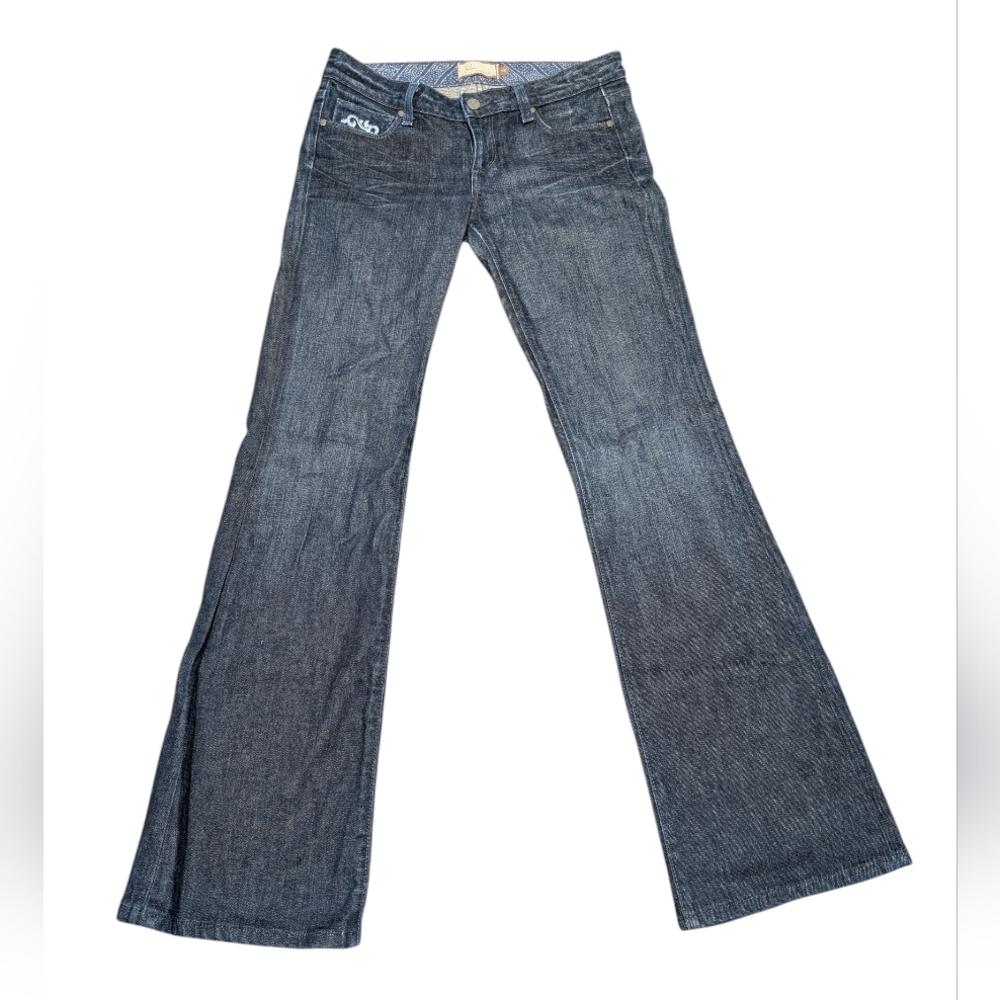 Paige Laurel Canyon Dark Indigo Blue Flare Jeans Women's Size 28